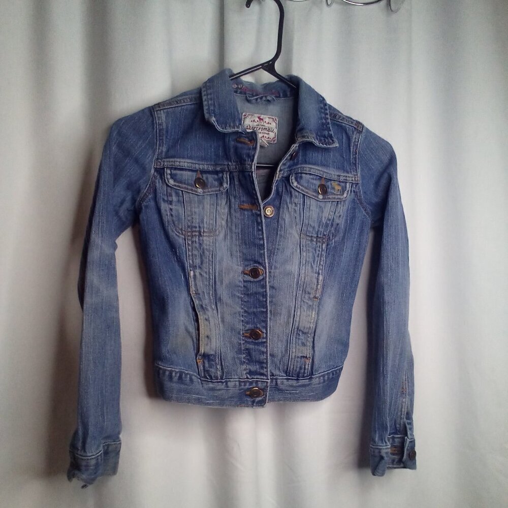 Abercrombie Denim Jacket S Juniors Cropped Button Up Light Wash Blue